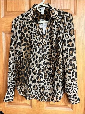 Caché Leopard Print Button-Up Shirt - Black & Brown